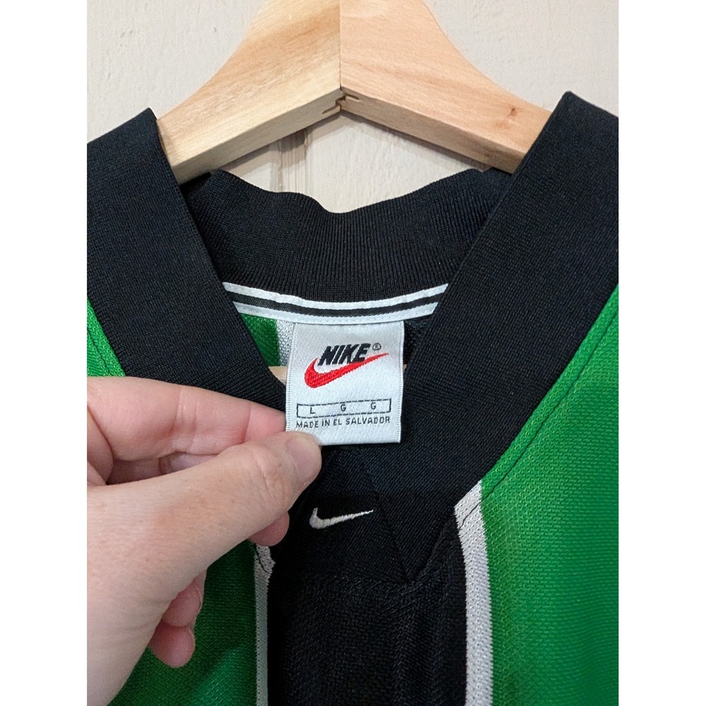 Vintage 90s Nike Team Jersey Mens Green Black Vertical Stripe V-Neck Soccer L - Picture 12 of 14